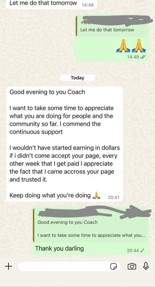 Student testimonial screenshot